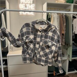 Plaid jacket with button-up front, slightly cropped